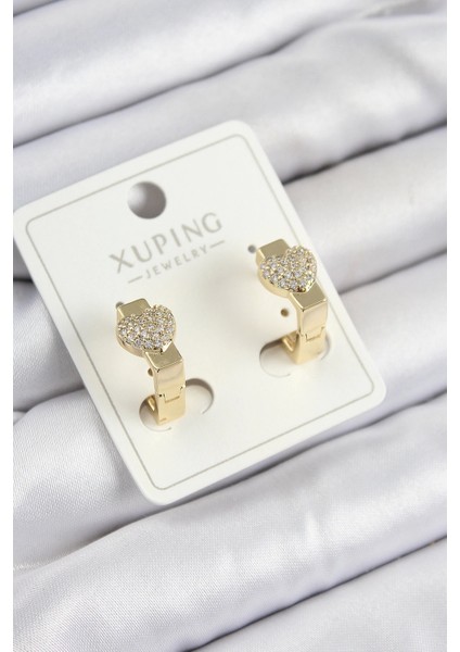 Bfs Xuping Zirkon Taşlı Kalp Model Gold Renk Kadın Küpe