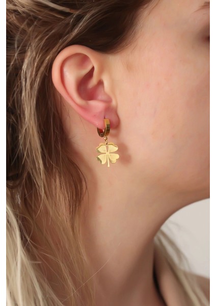 Bfs 316L Çelik Gold Renk Yonca Küpe fiyatları