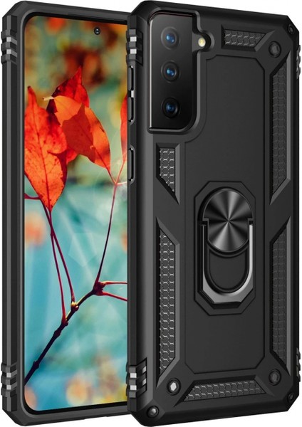 Samsung Galaxy S21 Kılıf Sofya Yüzüklü Silikon Kapak - Siyah