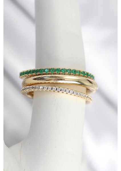 Bfs Pirinç Zirkon Taşlı Mix Renk 3'lü Kadın Yüzük