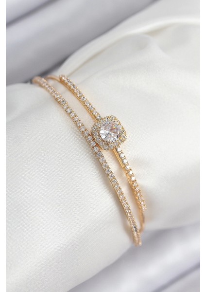 Bfs Pirinç Zirkon Taşlı Baget Model Gold Renk Kadın Bileklik