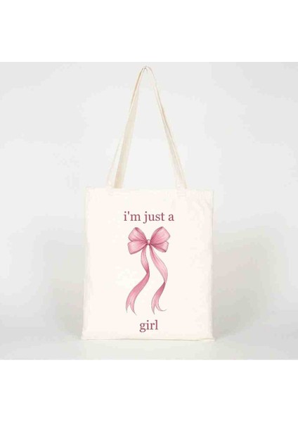 I'm Just A Girl Pembe Fiyonk Baskılı Çanta