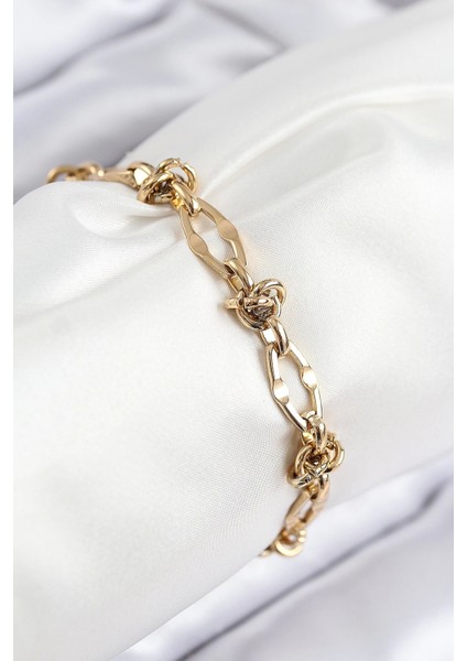 Bfs 316L Çelik Parçalı Zincir Model Gold Renk Kadın Bileklik