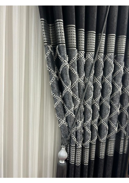 Pano Fon Perde Teymur Siyah-Gri Tek Kanat Aksesuar Hariç fiyatları