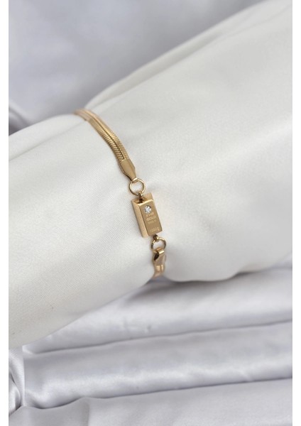Bfs 316L Çelik Gold Renk Külçe Altın Model Kadın Bileklik
