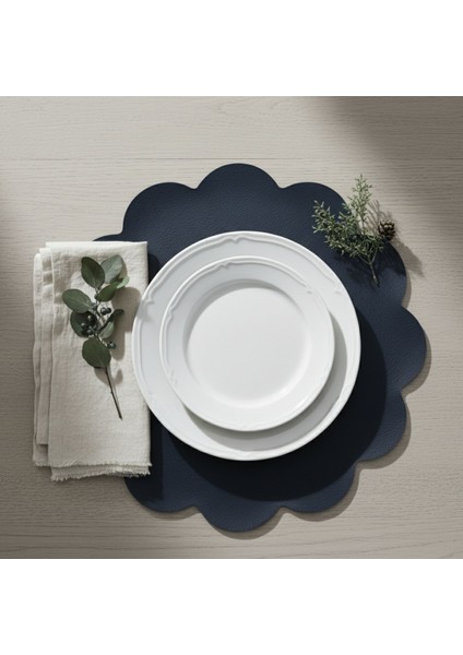 2 Adet Deri Lacivert Amerikan Servis 33X33 Cm-Kolay Silinebilir Supla-Çiçek Amerikan Servis