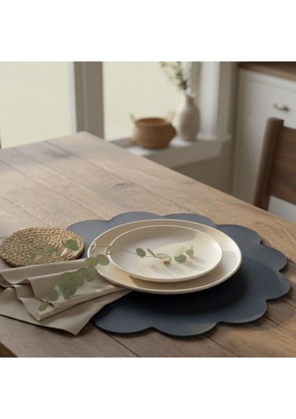 2 Adet Deri Lacivert Amerikan Servis 33X33 Cm-Kolay Silinebilir Supla-Çiçek Amerikan Servis fırsatları
