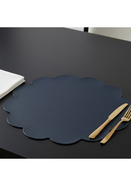 2 Adet Deri Lacivert Amerikan Servis 33X33 Cm-Kolay Silinebilir Supla-Çiçek Amerikan Servis