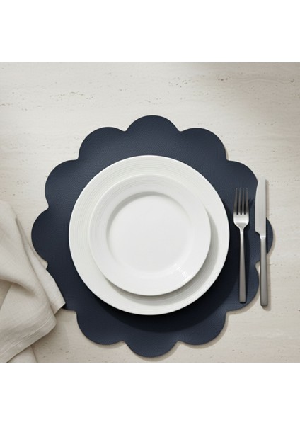 2 Adet Deri Lacivert Amerikan Servis 33X33 Cm-Kolay Silinebilir Supla-Çiçek Amerikan Servis