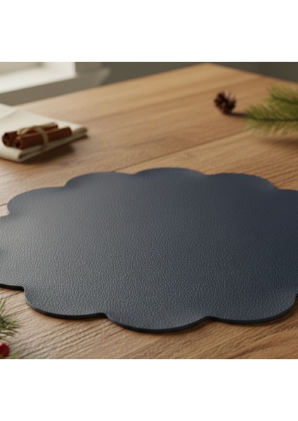 2 Adet Deri Lacivert Amerikan Servis 33X33 Cm-Kolay Silinebilir Supla-Çiçek Amerikan Servis