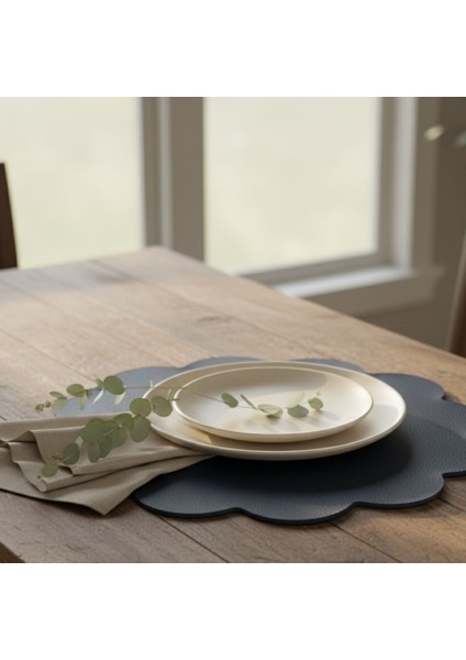 2 Adet Deri Lacivert Amerikan Servis 33X33 Cm-Kolay Silinebilir Supla-Çiçek Amerikan Servis