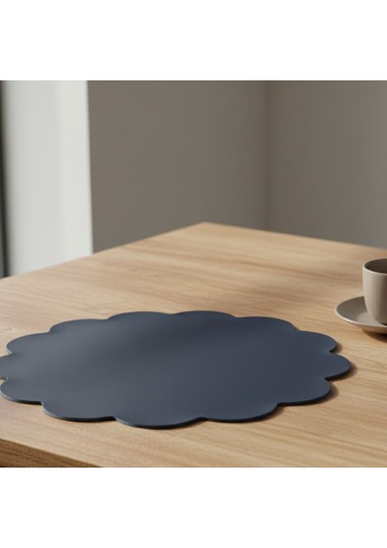 2 Adet Deri Lacivert Amerikan Servis 33X33 Cm-Kolay Silinebilir Supla-Çiçek Amerikan Servis