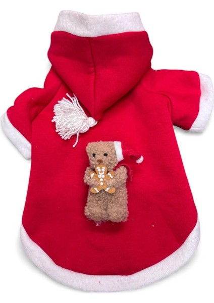 Biscotti Bear Kırmızı Xmas Köpek Kıyafeti | Kapüşonlu Polar Noel Sweatshirt | Küçük Irklar İçin fiyatları