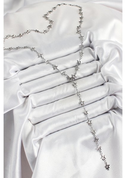 Bfs Pirinç Gümüş Renk Yıldızlı Kadın Y Kolye