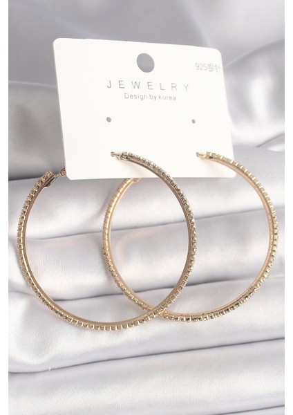 Bfs Pirinç Gold Renk Zirkon Taşlı Halka Model Kadın Küpe