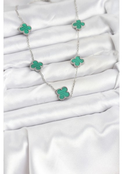 Bfs 316L Çelik Zincir Gümüş Renk Yeşil Yonca Kadın Kolye fiyatları