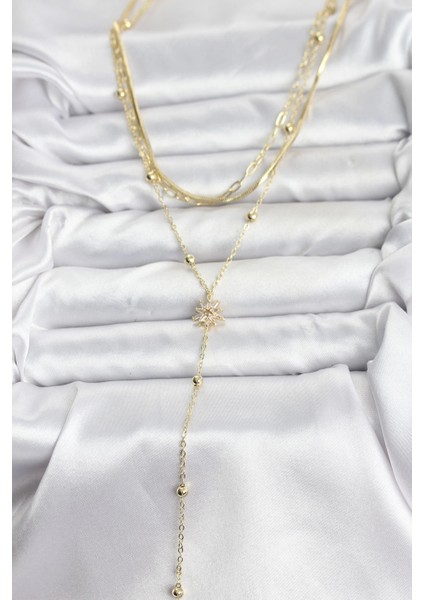 Bfs Pirinç Gold Renk Kutup Yıldızı Model Detaylı 3'lü Kombin Y Kadın Kolye fiyatları