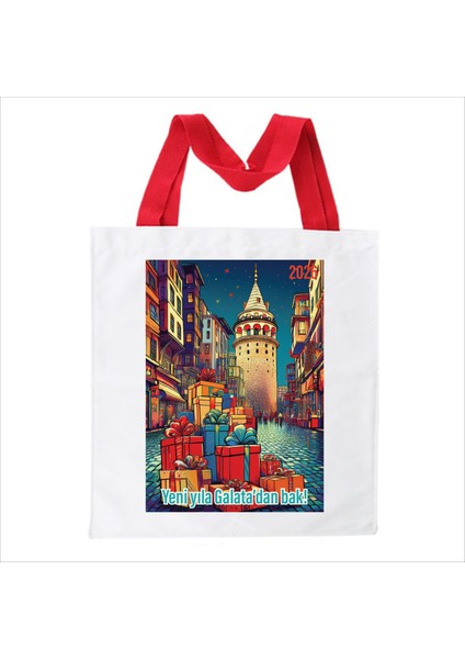 Yılbaşı Tasarım Bez Çanta Alışveriş Çantası Omuz Çantası