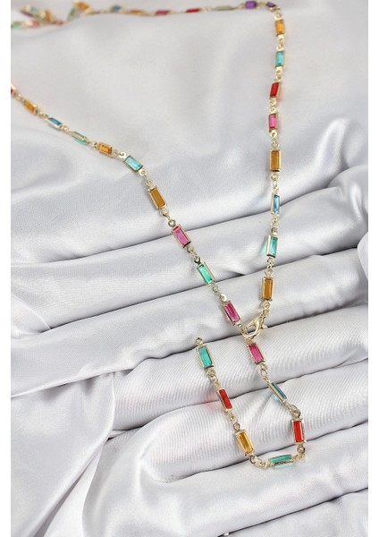 Bfs Pirinç Renkli Zirkon Taşlı Dikdörtgen Model Gold Renk Kadın Y Kolye fiyatları