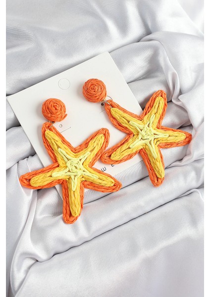 Bfs Pirinç Turuncu Deniz Yıldızı Model Gold Renk Kadın Hasır Küpe