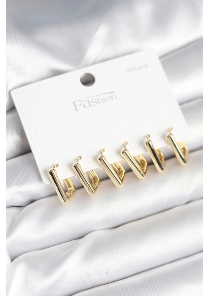 Bfs Gold Renk Kare Model Pirinç 925 Ayar Gümüş Çivili Kadın Küpe Seti