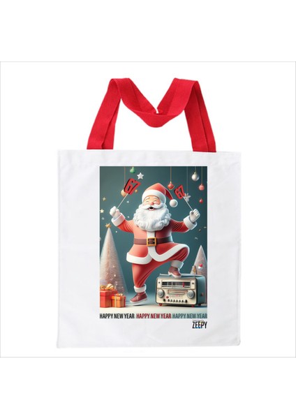 Yılbaşı Tasarım Bez Çanta Alışveriş Çantası Omuz Çantası