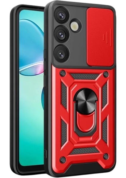 Samsung Galaxy S25 Plus Kılıf Pars Lens Yüzüklü Silikon - Kırmızı