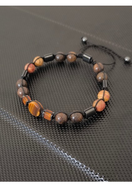 Bronzit-Kaplangözü-Jasper-Damla Kehribar Doğaltaş Bileklik Takı Aksesuar Erkek Bileklik fırsatları