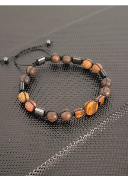 Bronzit-Kaplangözü-Jasper-Damla Kehribar Doğaltaş Bileklik Takı Aksesuar Erkek Bileklik