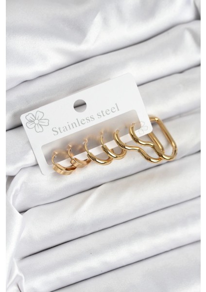 Bfs 316L Çelik Gold Renk Kadın Küpe Seti