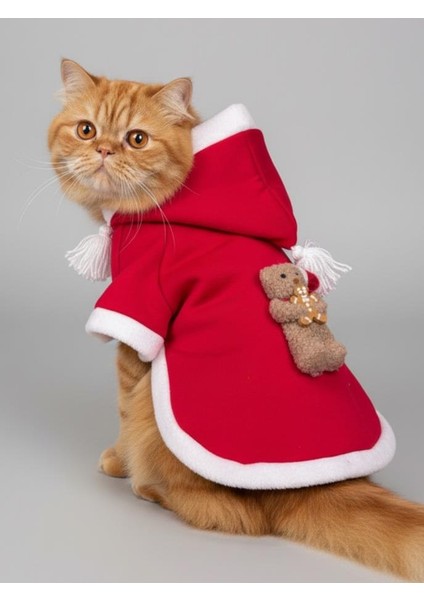 Bear Biscotti Kırmızı Xmas Kedi Kıyafeti | Kapüşonlu Polar Noel Sweatshirt | Küçük Irklar İçin