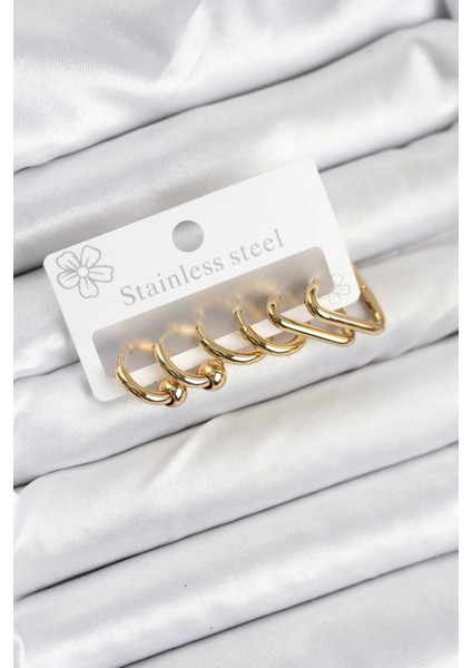 Bfs 316L Çelik Gold Renk Kadın Küpe Seti