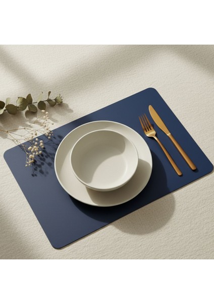 2 Adet Lacivert Deri Amerikan Servis Supla Dikdörtgen Siyah 33X44-KOLAY Silinebilir Supla