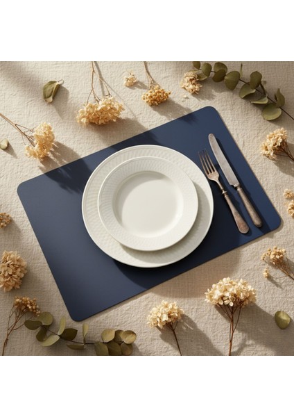 2 Adet Lacivert Deri Amerikan Servis Supla Dikdörtgen Siyah 33X44-KOLAY Silinebilir Supla fiyatları