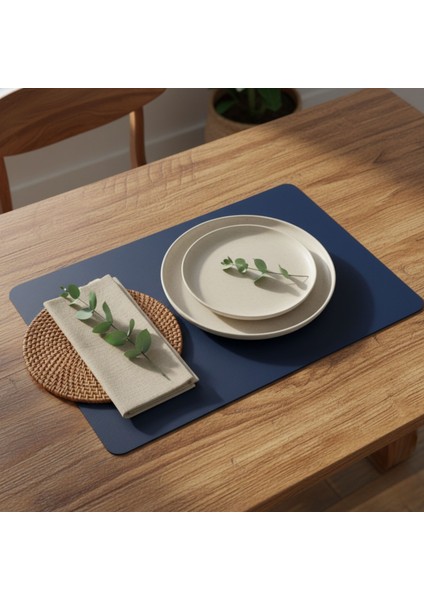 2 Adet Lacivert Deri Amerikan Servis Supla Dikdörtgen Siyah 33X44-KOLAY Silinebilir Supla fırsatları