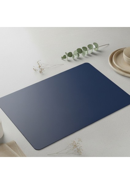 2 Adet Lacivert Deri Amerikan Servis Supla Dikdörtgen Siyah 33X44-KOLAY Silinebilir Supla