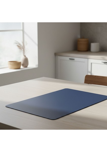 2 Adet Lacivert Deri Amerikan Servis Supla Dikdörtgen Siyah 33X44-KOLAY Silinebilir Supla