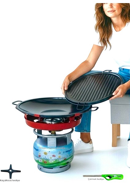 Küçük Tüp Sac Tava Dumansız Mangal Ocak Kavurma Gözleme Izgara Çok Amaçlı Piknik Tüpü Sacı 40CM