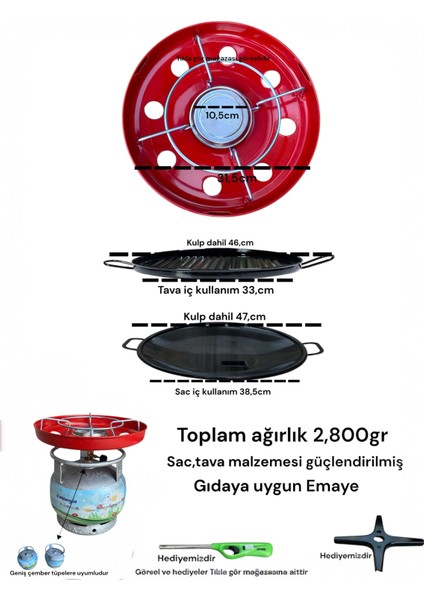 Küçük Tüp Sac Tava Dumansız Mangal Ocak Kavurma Gözleme Izgara Çok Amaçlı Piknik Tüpü Sacı 40CM modelleri