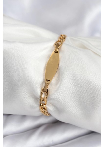 Bfs 316L Çelik Gold Renk Oval Yazı Yazmaya Uygun Kadın Bileklik