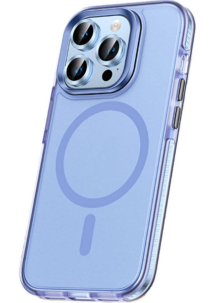 Apple iPhone 15 Pro Max Kılıf Airbagli Magsafe Wireless Şarj Özellikli Lens Koruyuculu Tcmk Klaptika Kapak-Mavi