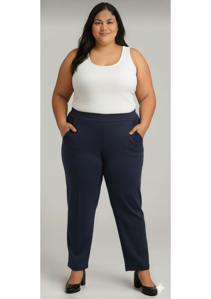 Büyük Beden Enine Boyuna Likralı Yüksek Belli Iki Cepli Scuba Krep Pantolon fiyatları