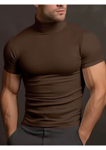 Özel Tasarım Full Likralı Düz Renk Slim Fit Yarım Balıkçı Kısa Kollu Şık Erkek 4 Mevsimlik T-Shırt