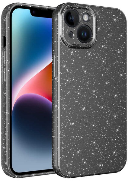 Apple iPhone 14 Kılıf Kamera Korumalı Simli Lüks Tcmk Koton Kapak-Gri