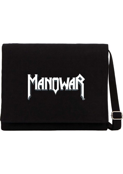 Manowar Logo Classic 2 Siyah Kanvas Postacı Çantası