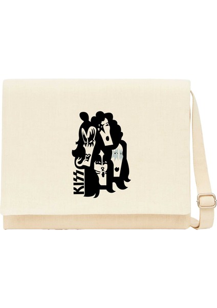 Kiss Cartoon Face Krem Kanvas Postacı Çantası