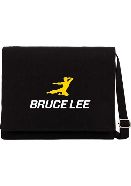 Bruce Lee Yellow Man Siyah Kanvas Postacı Çantası