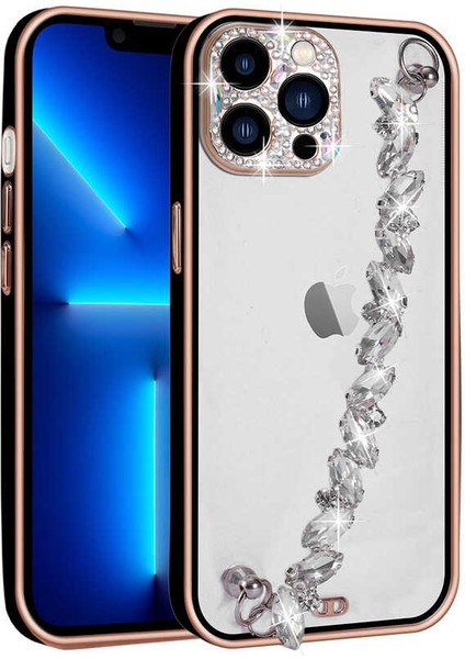 iPhone 13 Pro Kılıf Taş Süslemeli Kamera Korumalı El Tutamaçlı Tcmk Blazer Kapak-Siyah