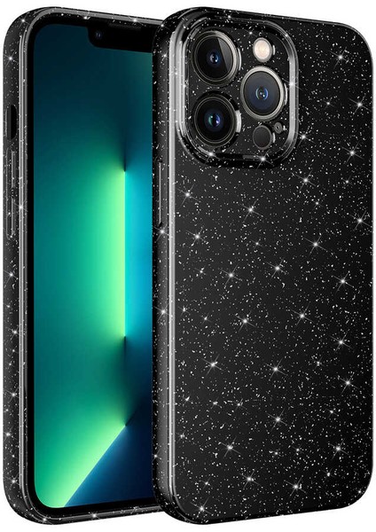 Apple iPhone 13 Pro Max Kılıf Kamera Korumalı Simli Lüks Tcmk Koton Kapak-Siyah