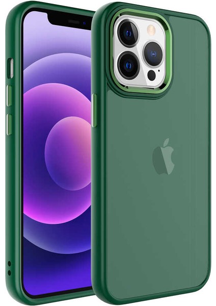 Apple iPhone 13 Pro Kılıf Buzlu Sert Pc Tcmk May Kapak-Koyu Yeşil